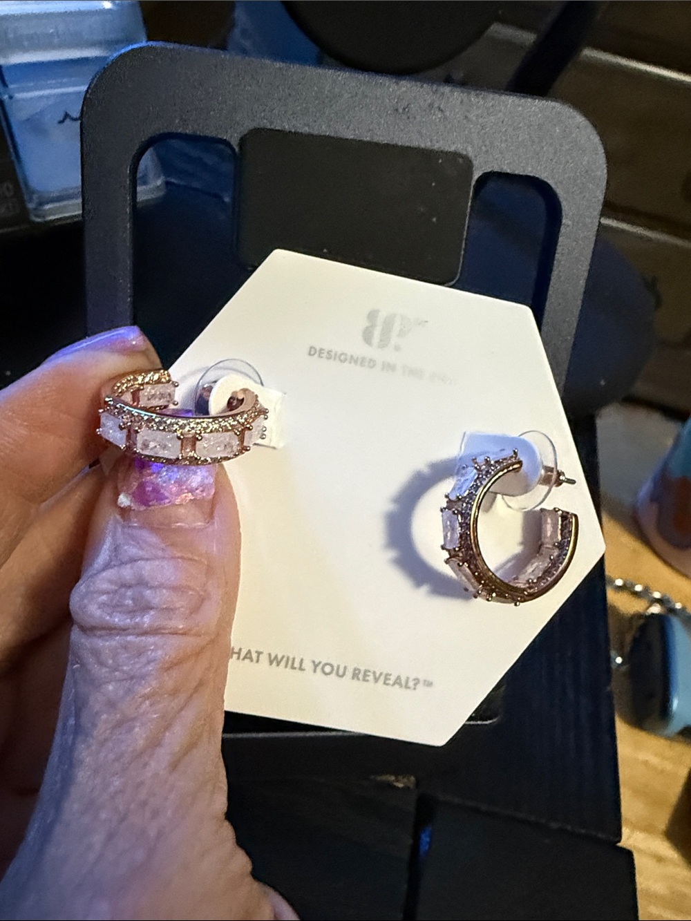 BP Rose Gold plated white ice Crystal Hoops “wrapped with love”